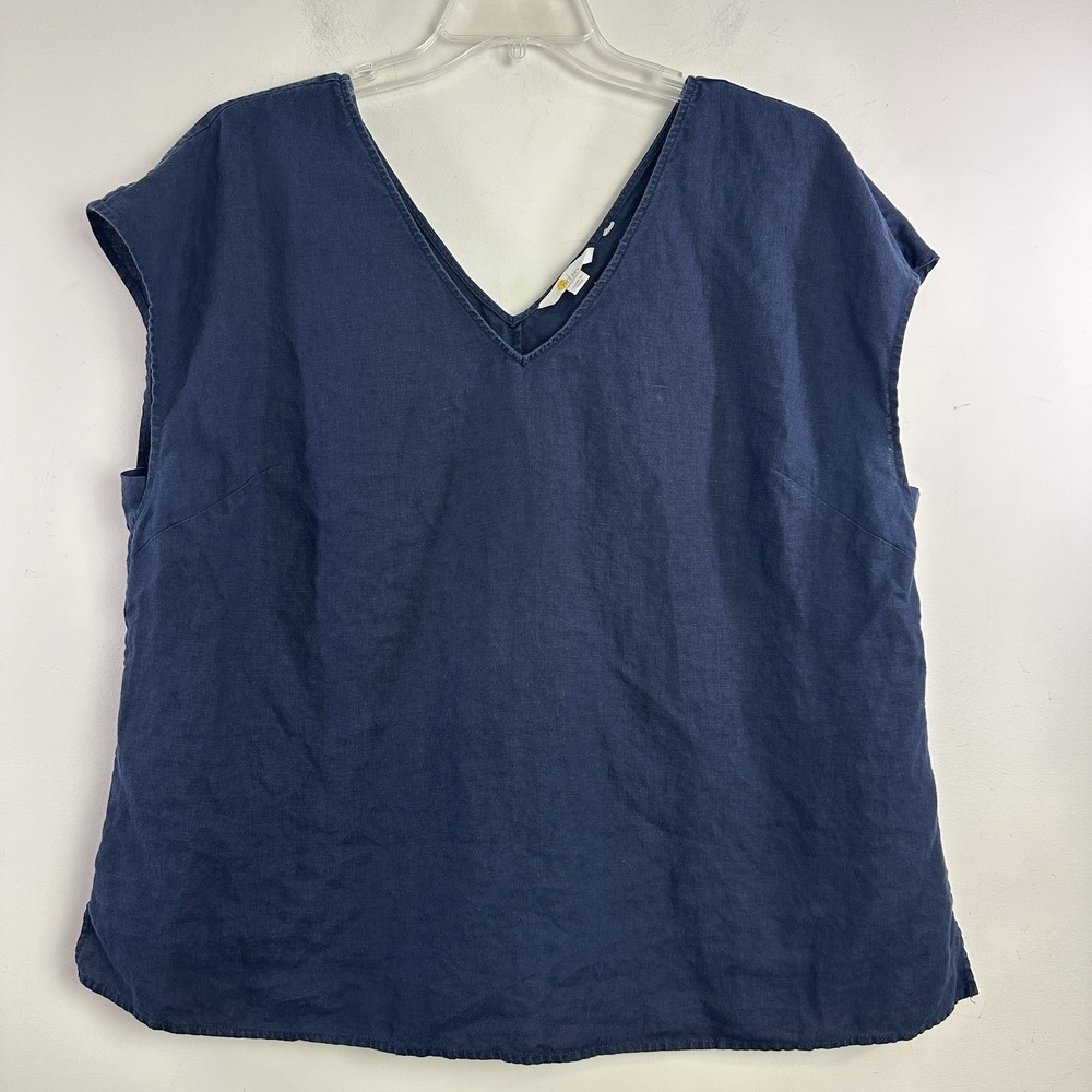 Boden Top Blue Linen V Neck Cap Sleeve Coastal Summer 2X Plus Size